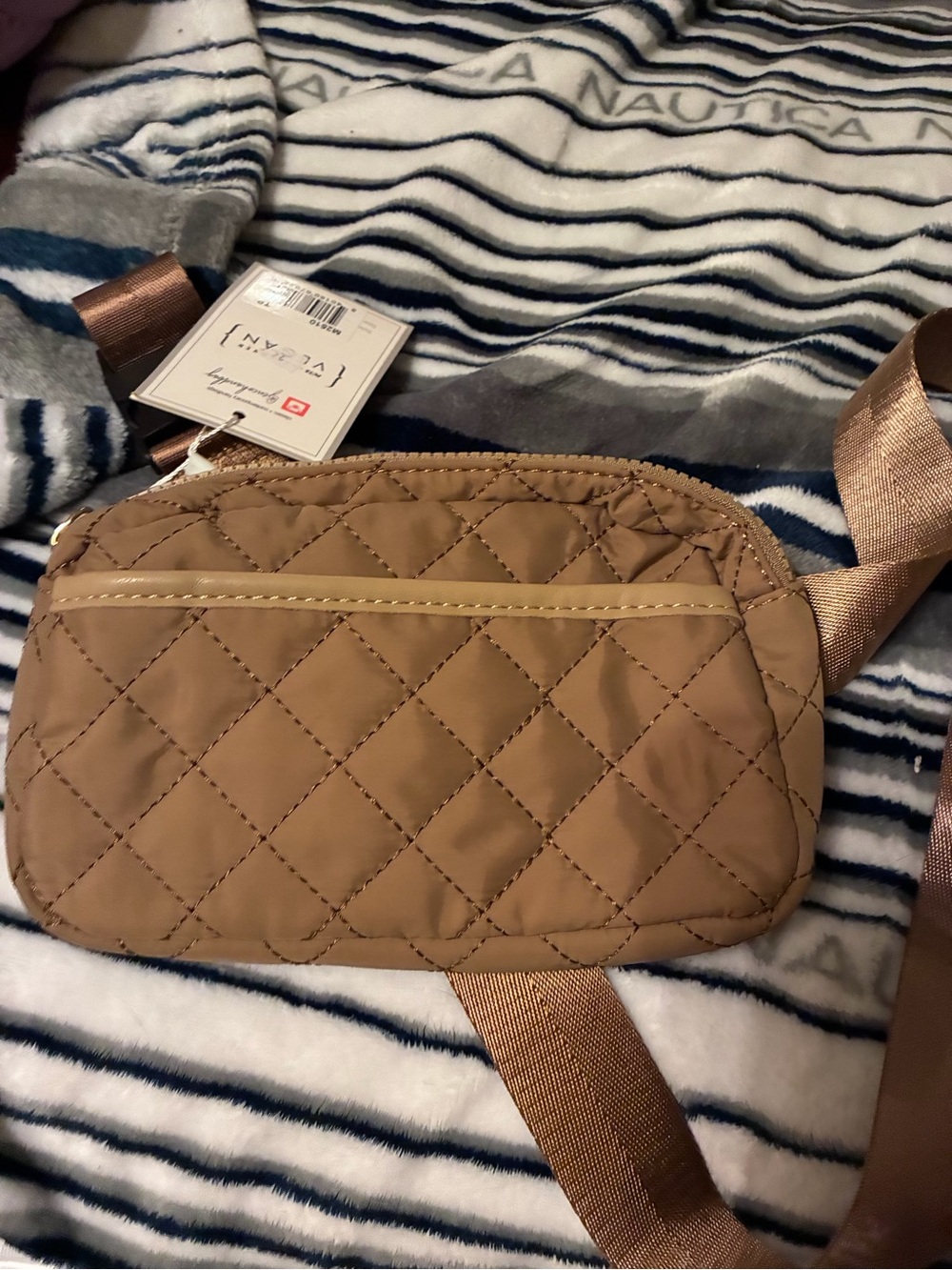 Quilted Crossbody Belt Bag - Tan